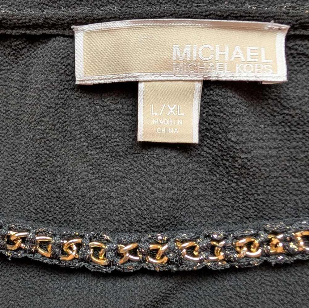 Michael Kors Women's Black Tunic Poncho Gold Chain Neckline Size L/XL